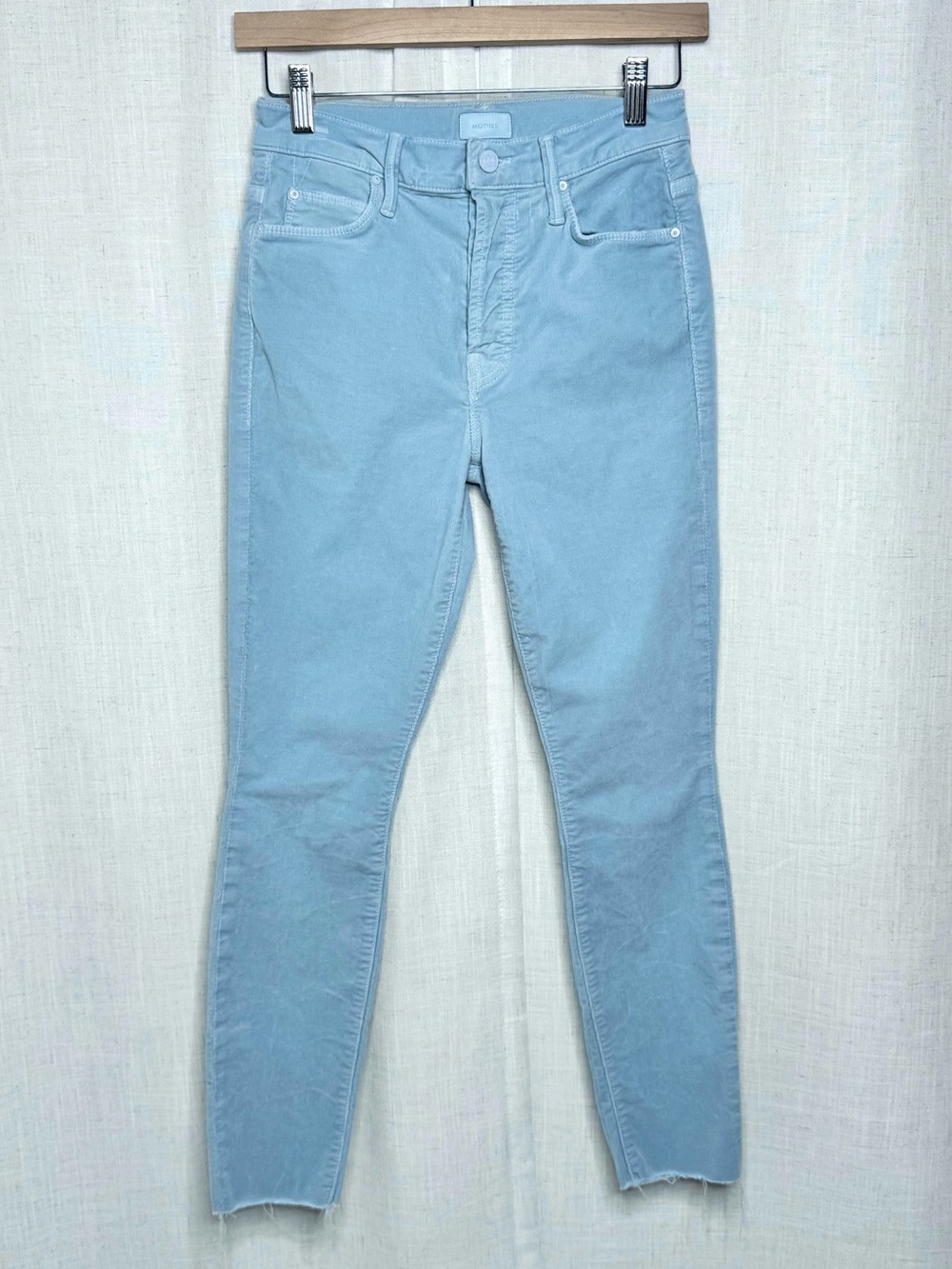 MOTHER The Stunner Ankle Fray Hopscotch Corduroy Stone Blue Size 25